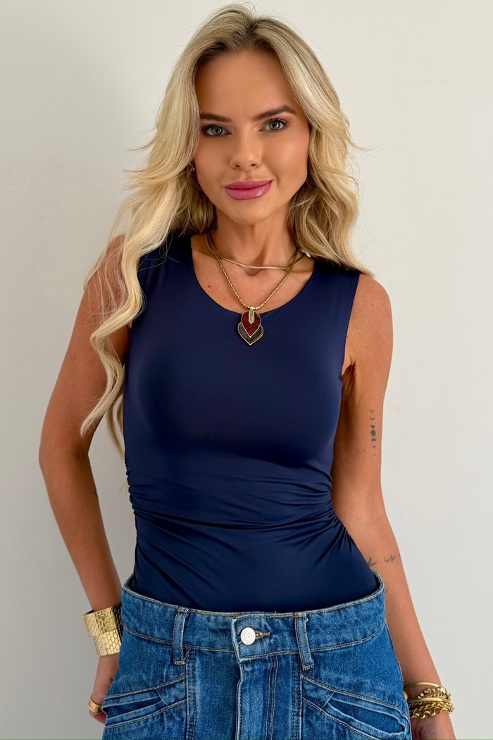 Body Drapeado Azul Marinho