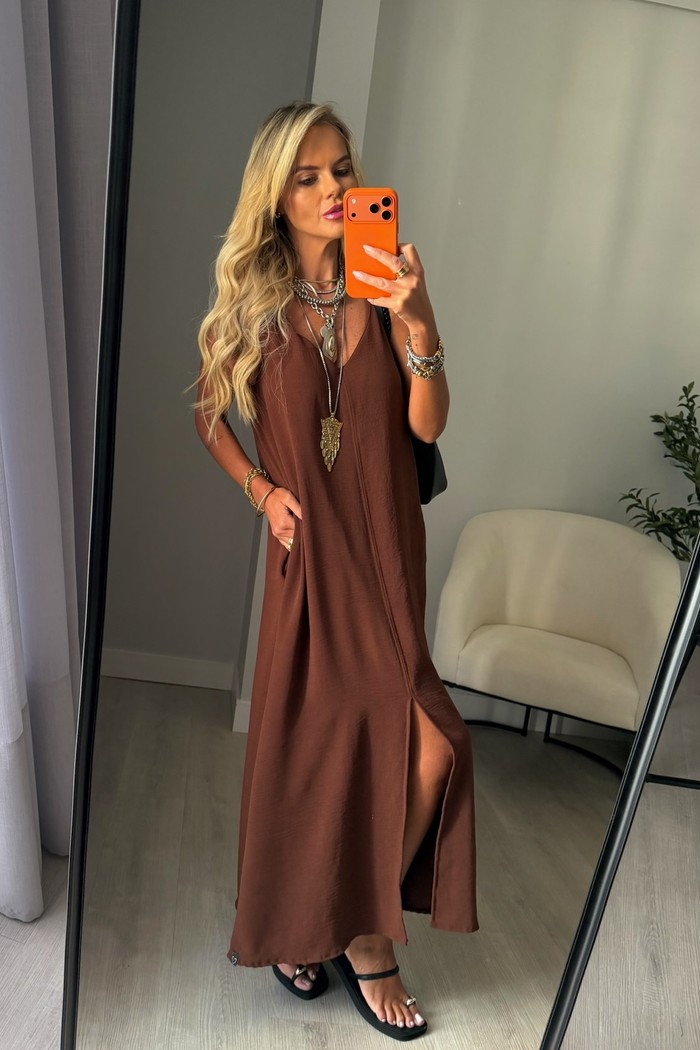 Vestido Midi Mahina Marrom Café