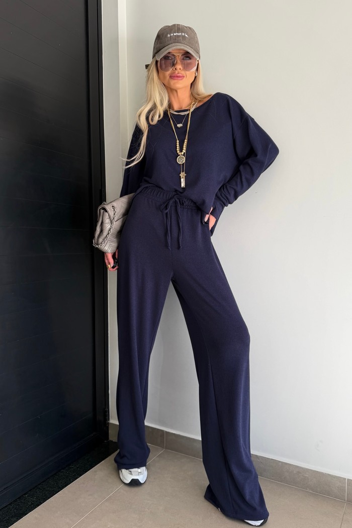 Calça Reta de Lanzinha Azul Marinho