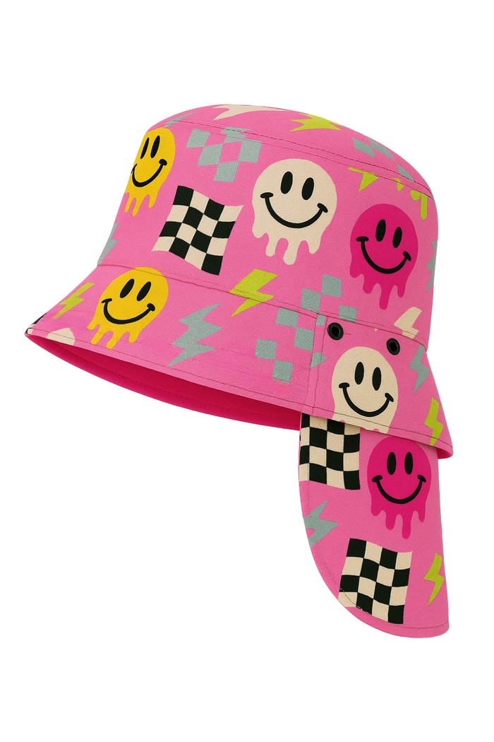 Chapéu infantil Proteção Solar UV 50+ Dupla Face Ajustável Rosa Smiles