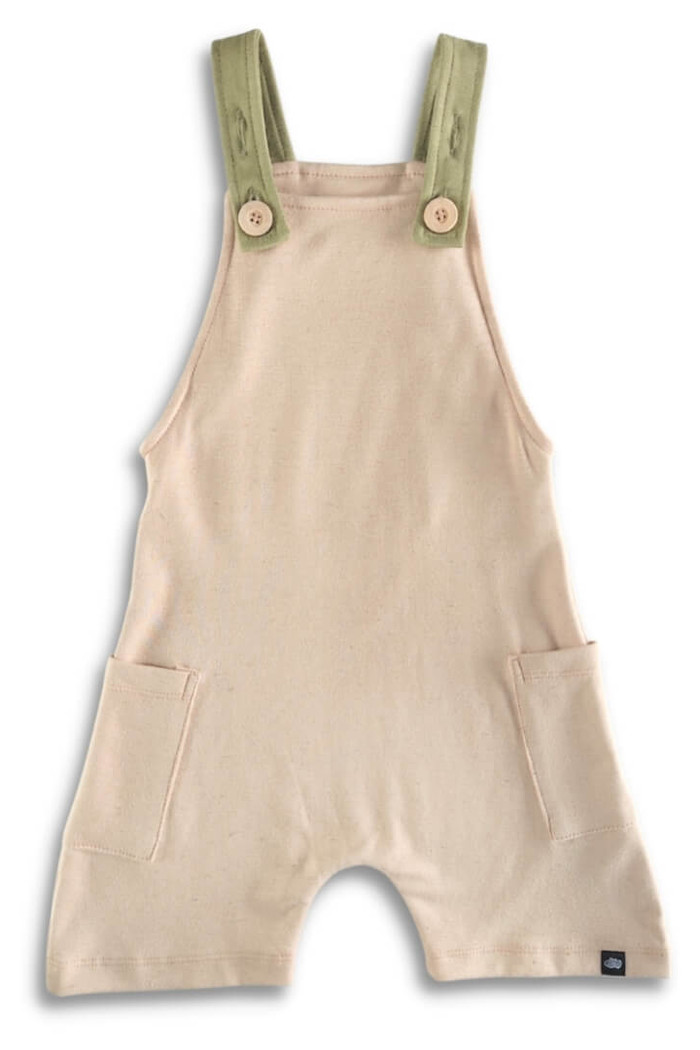 Jardineira Infantil Curta com Alça Ajustável Bege em Linho e Algodão