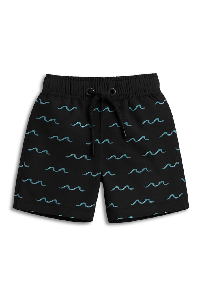 Short Tactel Infantil com Bolso e ajuste Preto Ondinhas