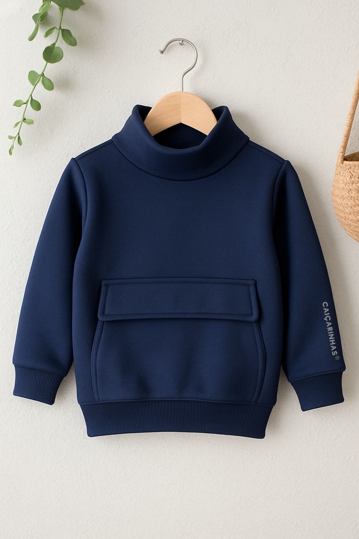 Casaco Gola Alta Azul Marinho