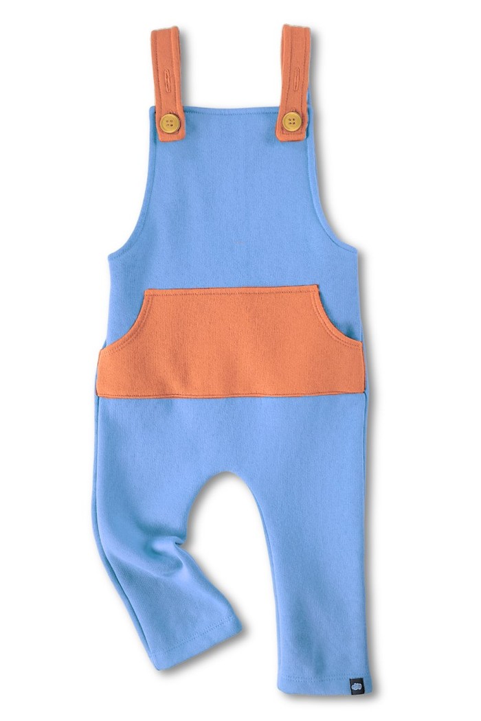 Jardineira Infantil Longa com Alça e Cintura Ajustável em Moletinho Colors Azul com Laranja