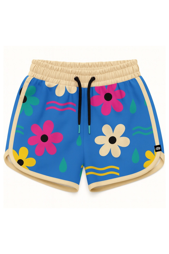 Short Infantil Boleado Tactel com ajuste na cintura UV 50+ Azul Dona Flor