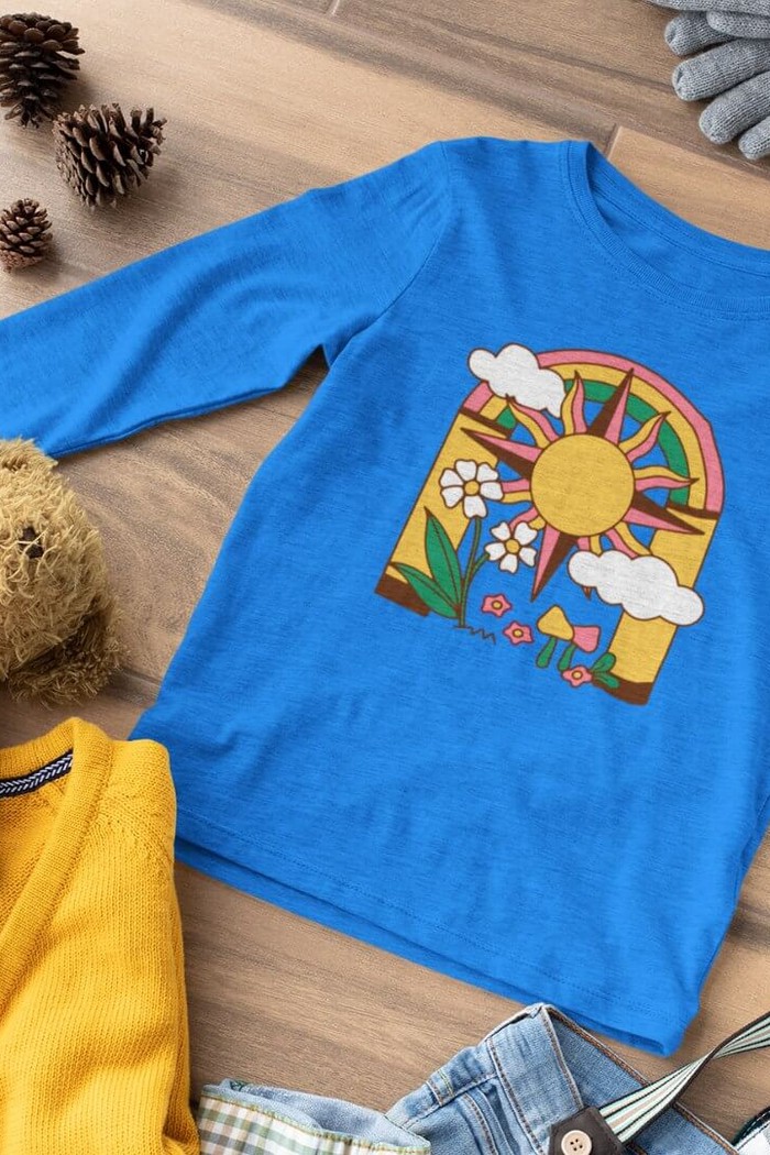 Camiseta Infantil Manga Longa Azul Meu Caminho