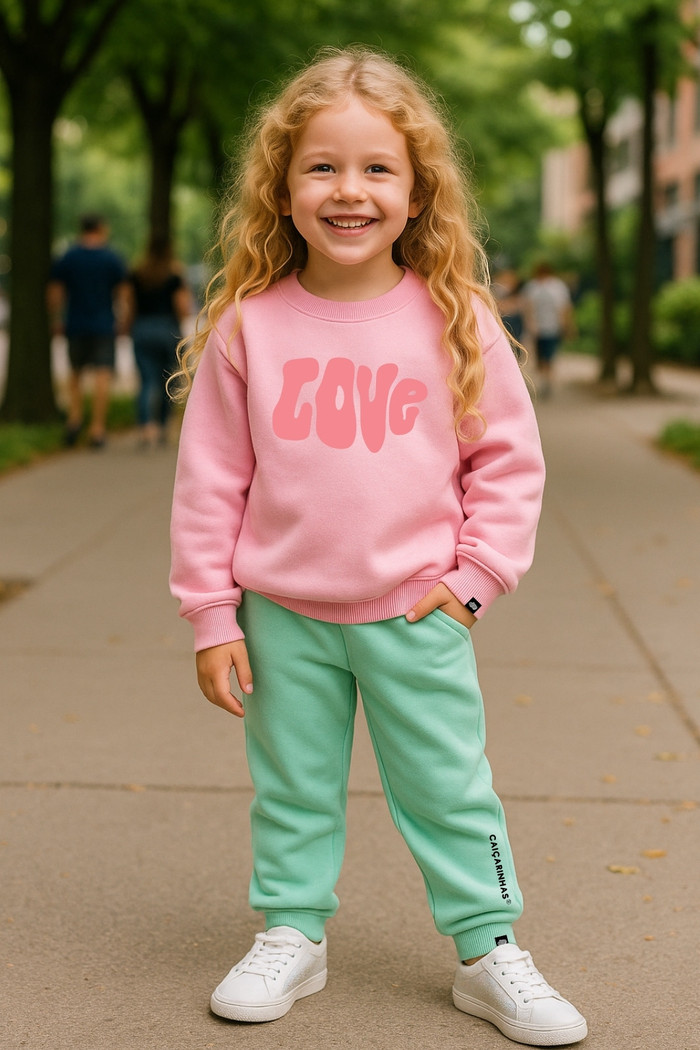 Kit Love Moletom Infantil Confortável Blusão + Calça