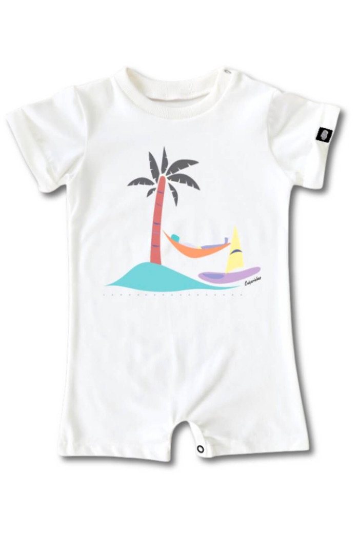 Macacão Bebê Curto Algodão Sustentável Off White Vida Praiana