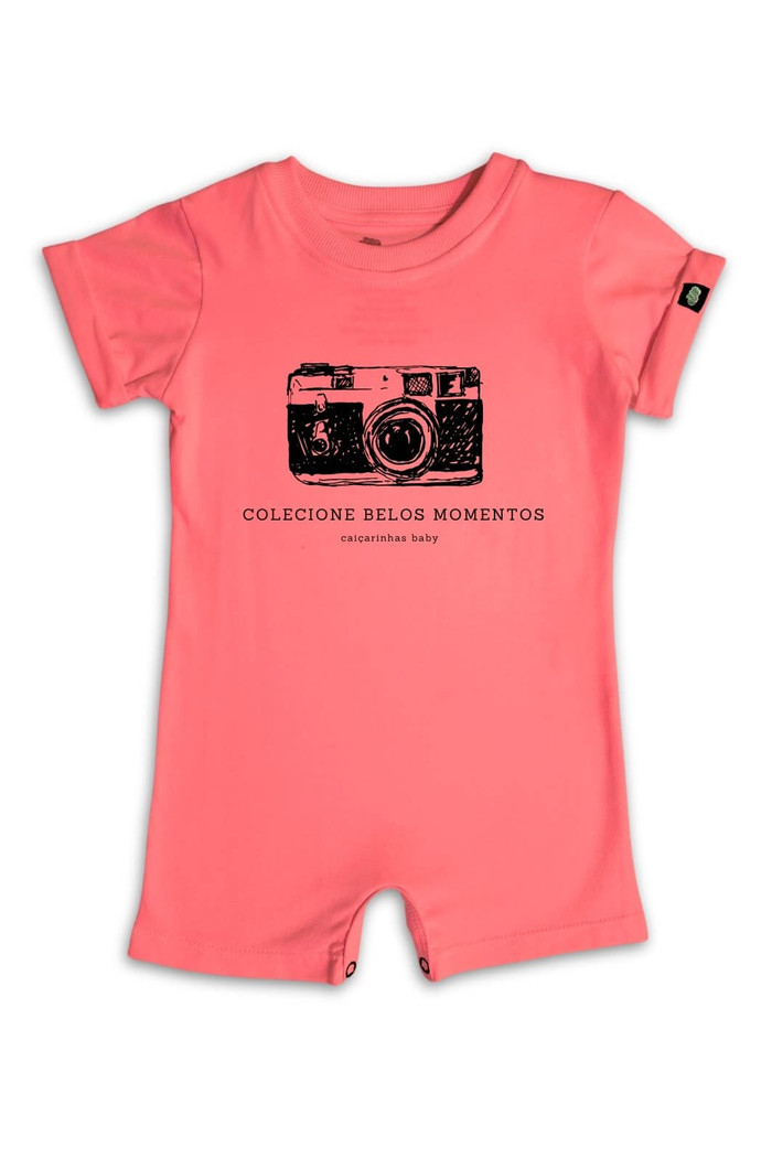 Macacão Bebê Curto Manga Curta Laranja Colecione Belos Momentos