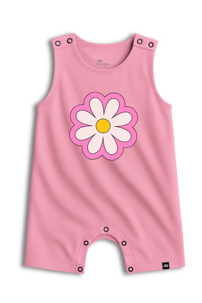 Macacão Curto Manga Regata Infantil Rosa Margarida Confortável
