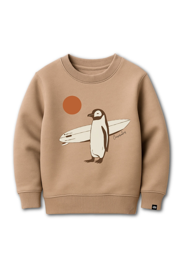 Blusão Infantil Felpado Camelo Pinguim Surf