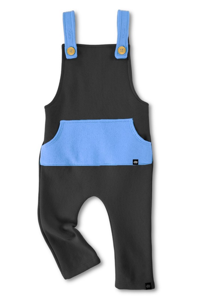 Jardineira Infantil Longa com Alça e Cintura Ajustável em Moletinho Colors Preta com Azul