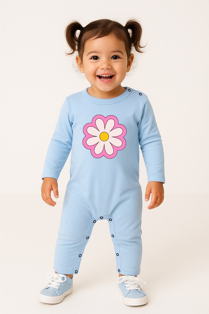 Macacão Longo Manga Longa Azul Claro Margarida
