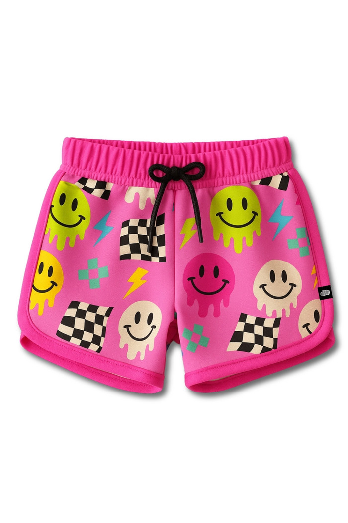 Short Infantil Boleado Tactel com ajuste na cintura UV 50+ Rosa Smiles