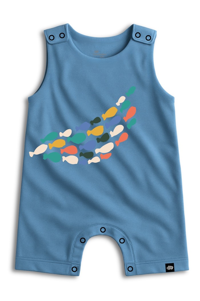 Macacão Curto Manga Regata Azul Cardume