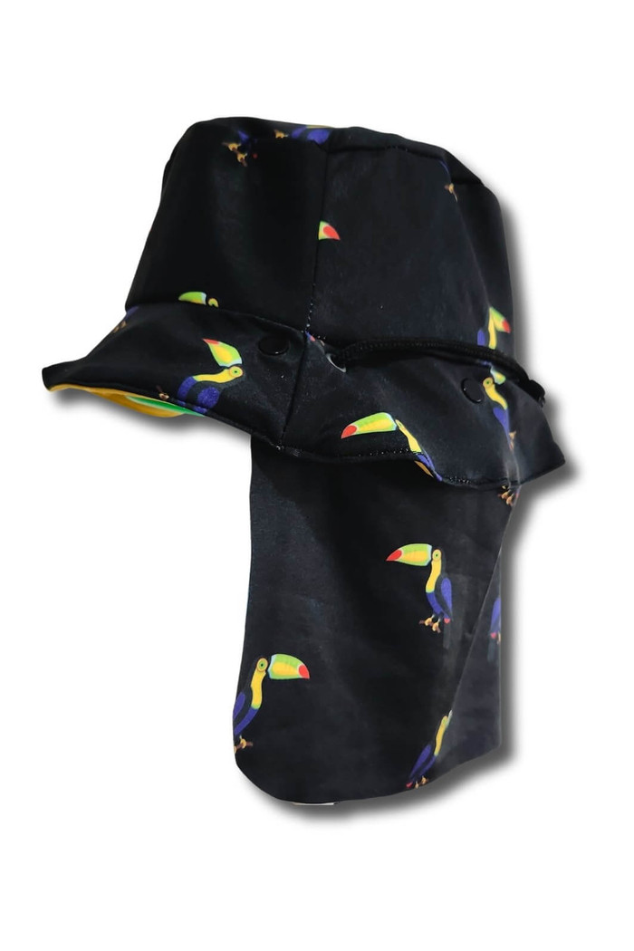 Chapéu infantil Proteção Solar UV 50+ Dupla Face Praia e Piscina Preto Tucanos
