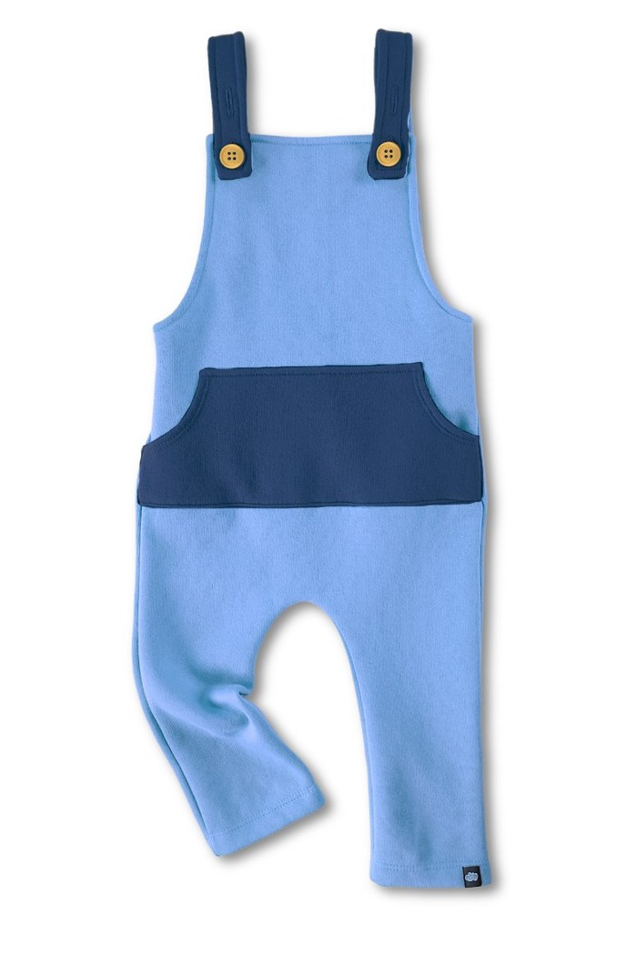 Jardineira Infantil Longa com Alça e Cintura Ajustável em Moletinho Colors Azul com Marinho