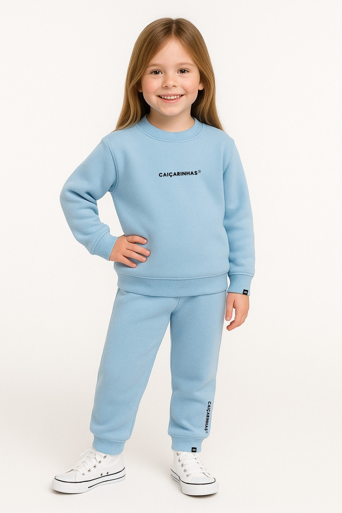 Kit Azul Caiçarinhas® Moletom Infantil Quentinho Blusão + Calça