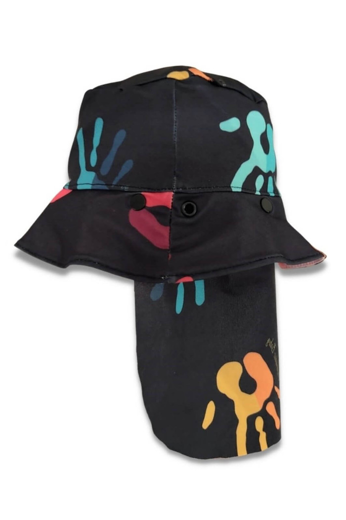 Chapéu infantil Proteção Solar UV 50+ Dupla Face Praia e Piscina Preto Mãozinhas