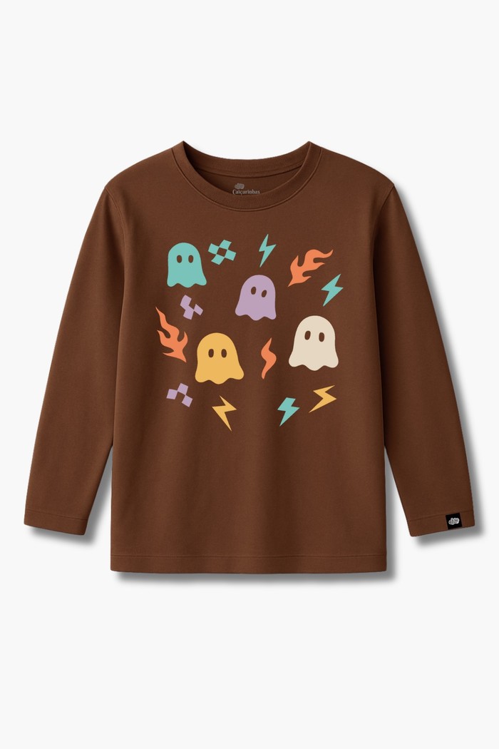 Camiseta Infantil ML Marrom Fantasminhas Ghost Club