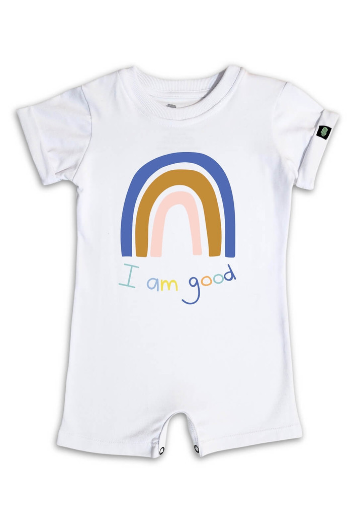 Macacão Bebê Curto Algodão Sustentável Branco I am Good