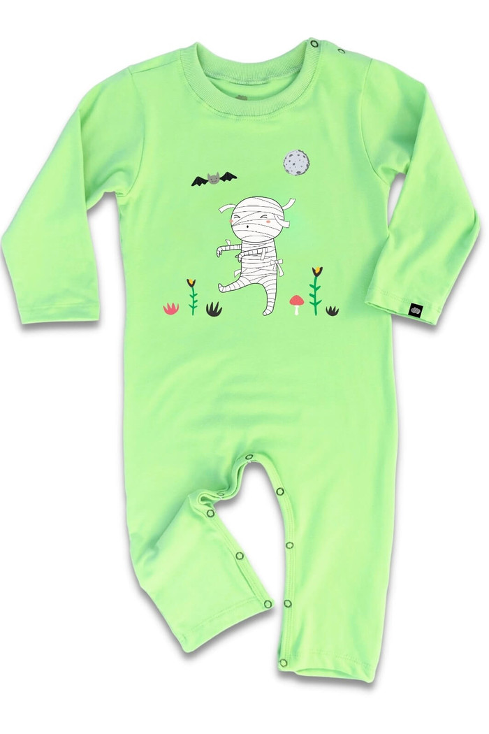 Macacão Bebê Longo Manga Longa Verde Claro Múmia no Jardim