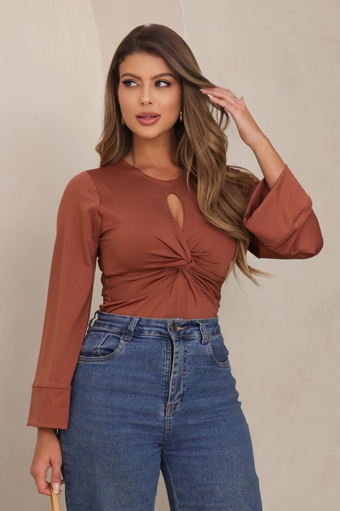 BLUSA DECOTE NÓ TÉRMICA  - CHOCOLATE