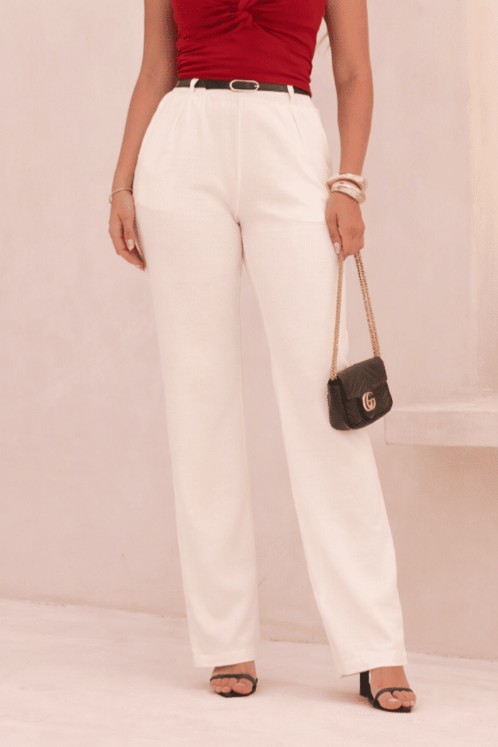 CALÇA VISCOSE C/CINTO - BRANCO OFF