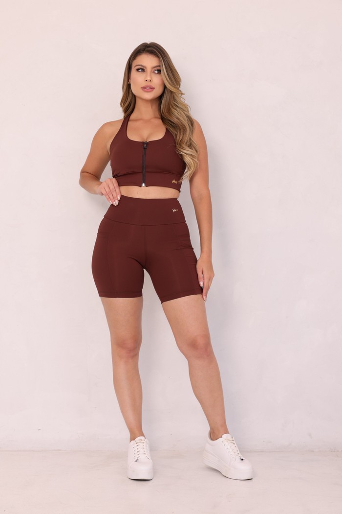 CONJUNTO FITNESS TOP E BERMUDA - MARROM