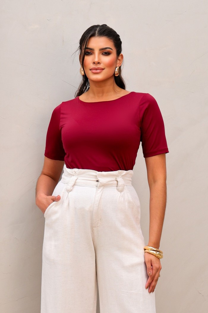 T-SHIRT POLIAMIDA MANGA 3/4 - BORDÔ