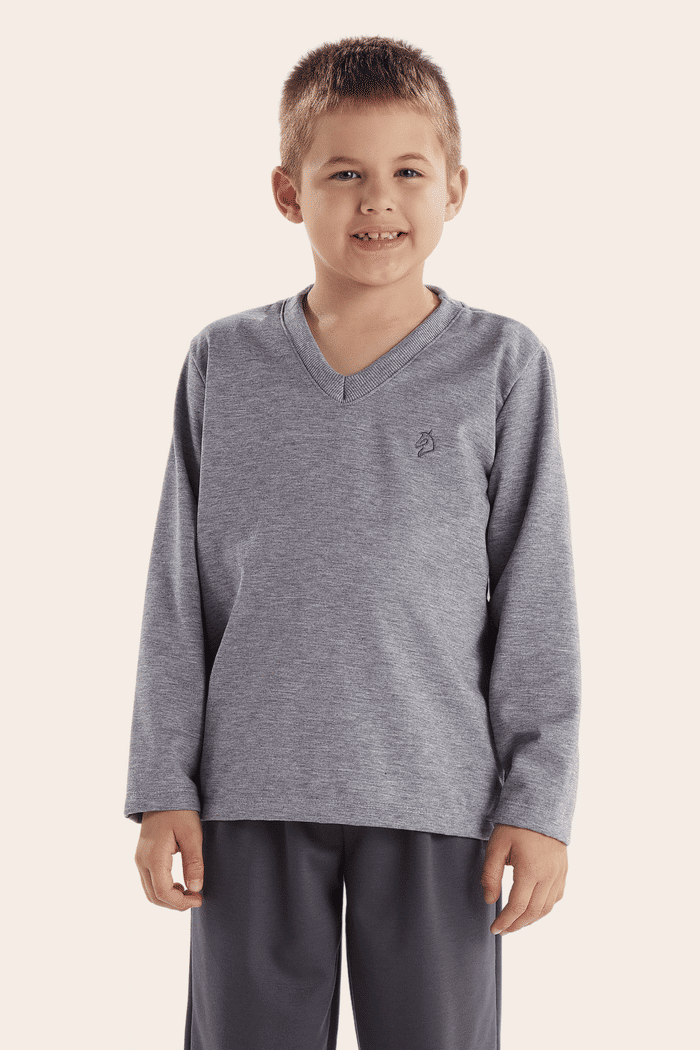 PIJAMA MANGA LONGA DECOTE V COM CALCA EM MOLETINHO MASCULINO