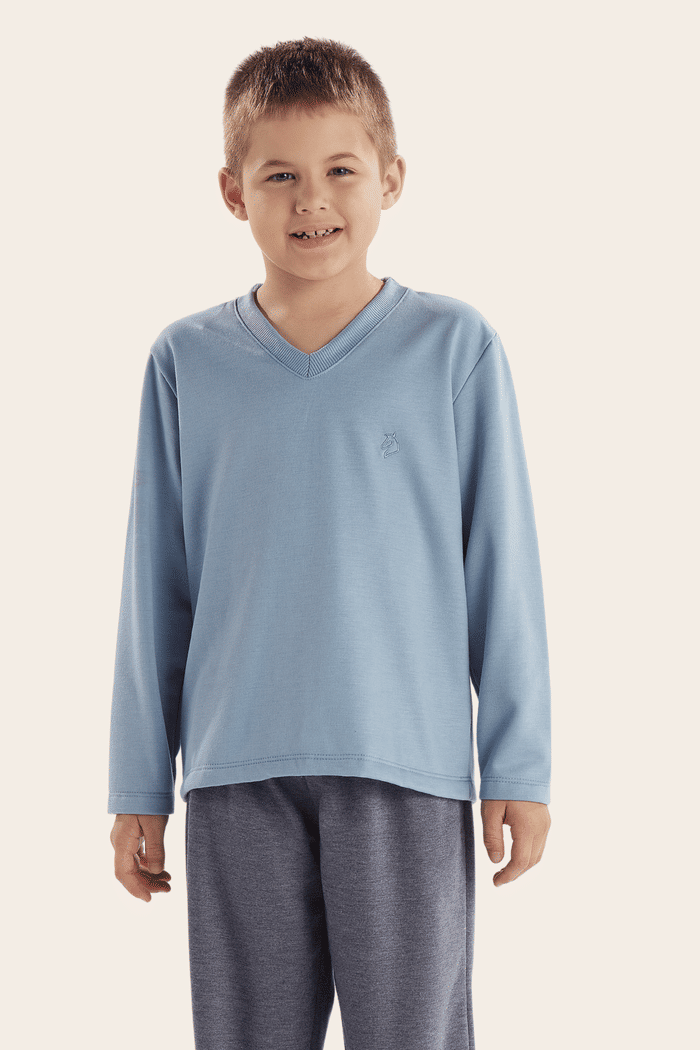 PIJAMA MANGA LONGA DECOTE V COM CALCA EM MOLETINHO MASCULINO