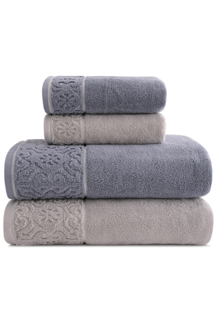 Jogo de Toalha Banho 500g 4 peças Super Soft Zero Twist Arabesco - Azul e Cinza