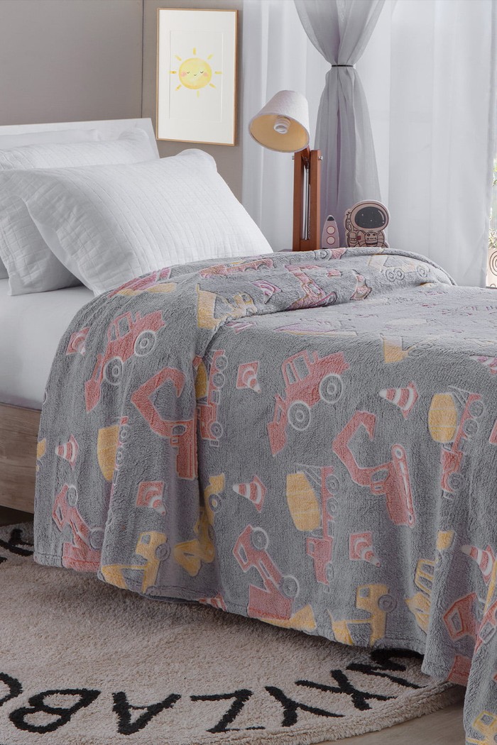 Manta Infantil Solteiro Microfibra Soft Brilha no Escuro - Construtor