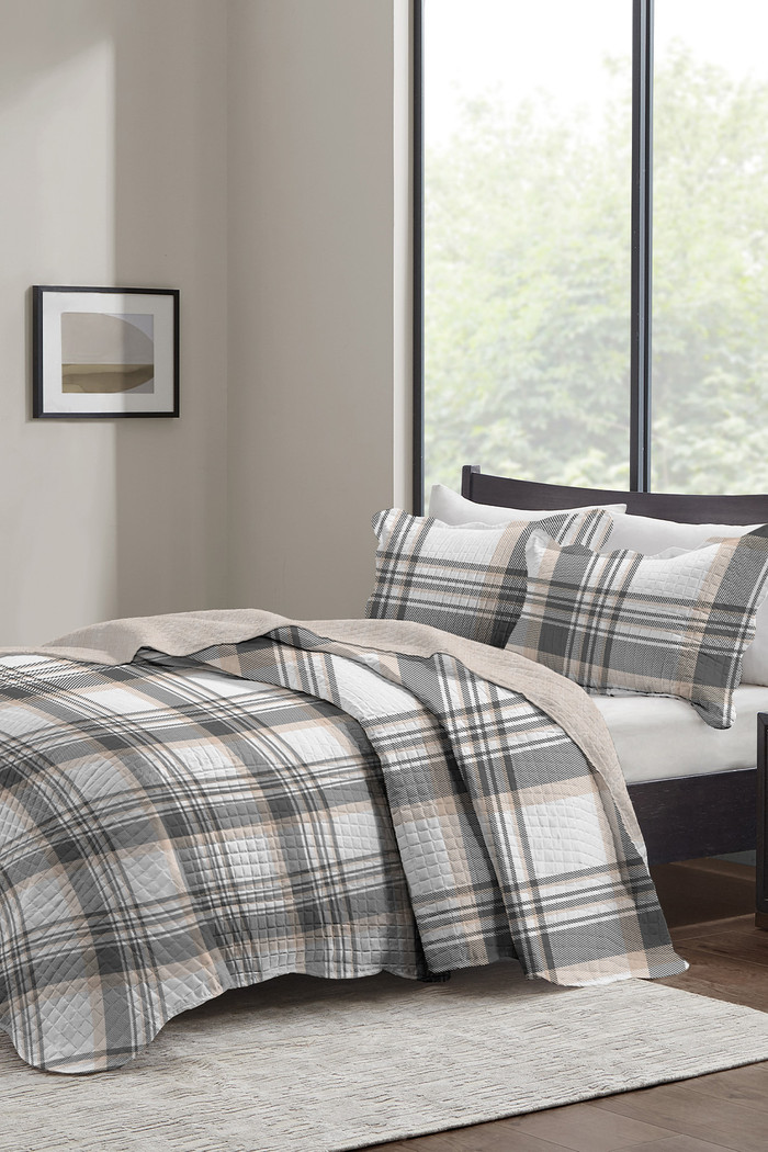 Kit Cobre Leito Colcha King 3 Peças Boutis Estampada Dupla Face -  James