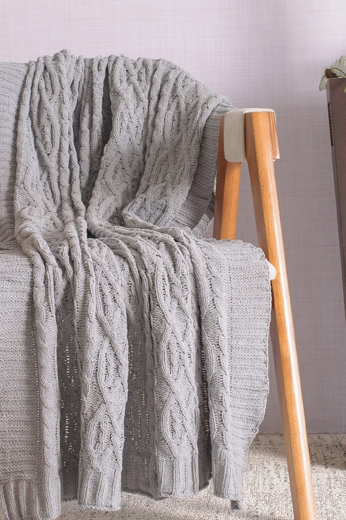 Manta Decorativa Tricot Casal 180x220cm Loren Cinza