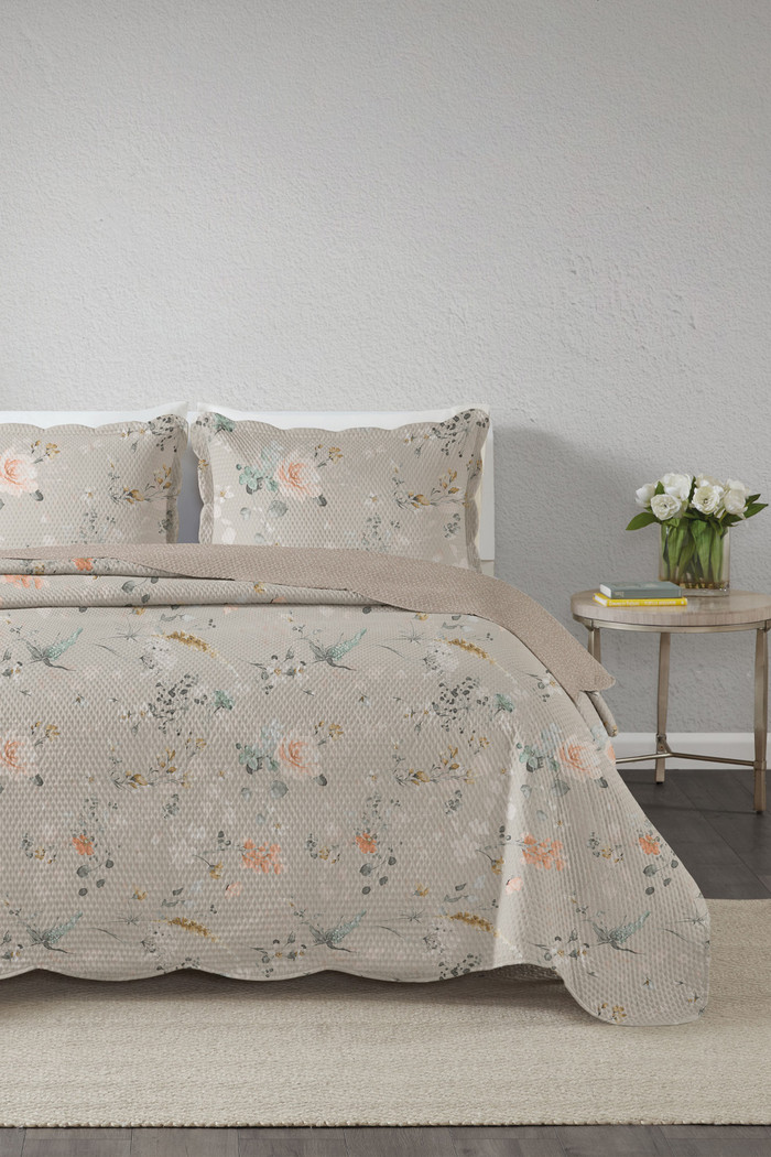 Kit Cobre Leito Colcha Solteiro 2 Peças Boutis Estampada Dupla Face - Liv