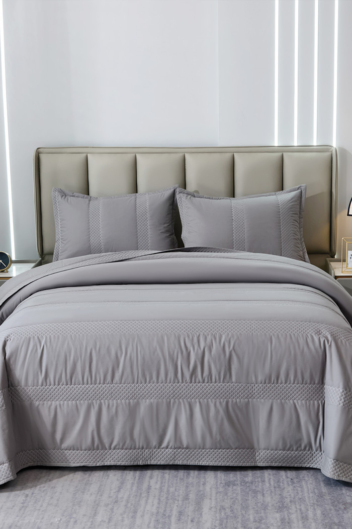 Kit Colcha Solteiro Essence 230 Fios Matelado Dupla Face 100% Algodão - Cinza