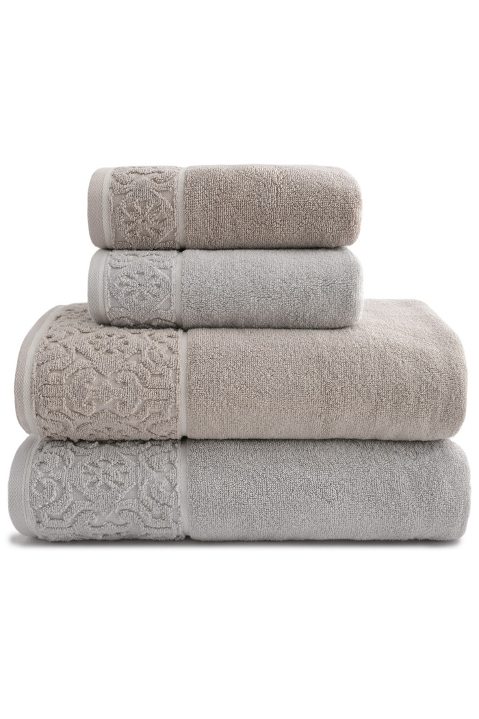 Jogo de Toalha Banhão 500g 4 peças Super Soft Zero Twist Arabesco - Bege e Cinza