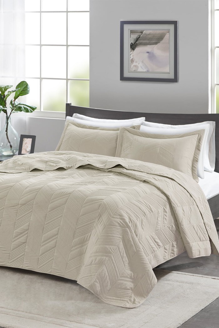 Kit Colcha Casal Golden Toque de Pessego Costurada Lotus - Bege