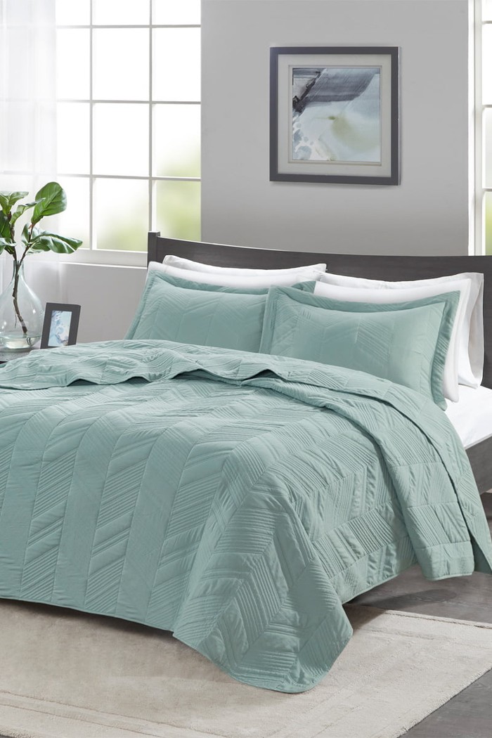 Kit Colcha Casal Golden Toque de Pessego Costurada Lotus - Verde