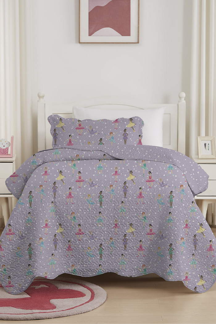 Kit Cobre Leito Colcha Infantil 2 Peças Solteiro Estampada - Bailarina