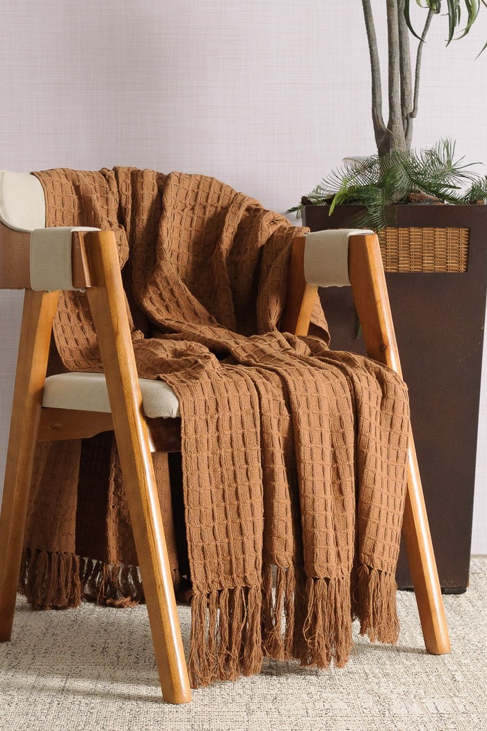 Manta De Sofá Artesanal 1,20m x 1,90m Reliquia Caramelo