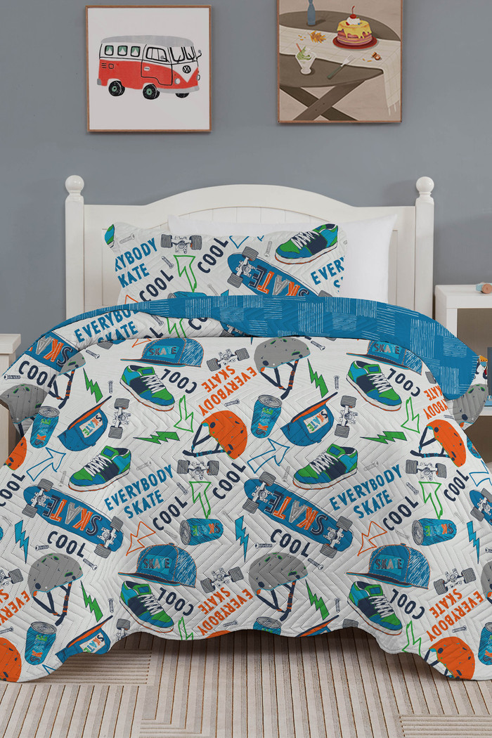 Kit Cobre Leito Colcha Infantil 2 Peças Solteiro Estampada - Skater