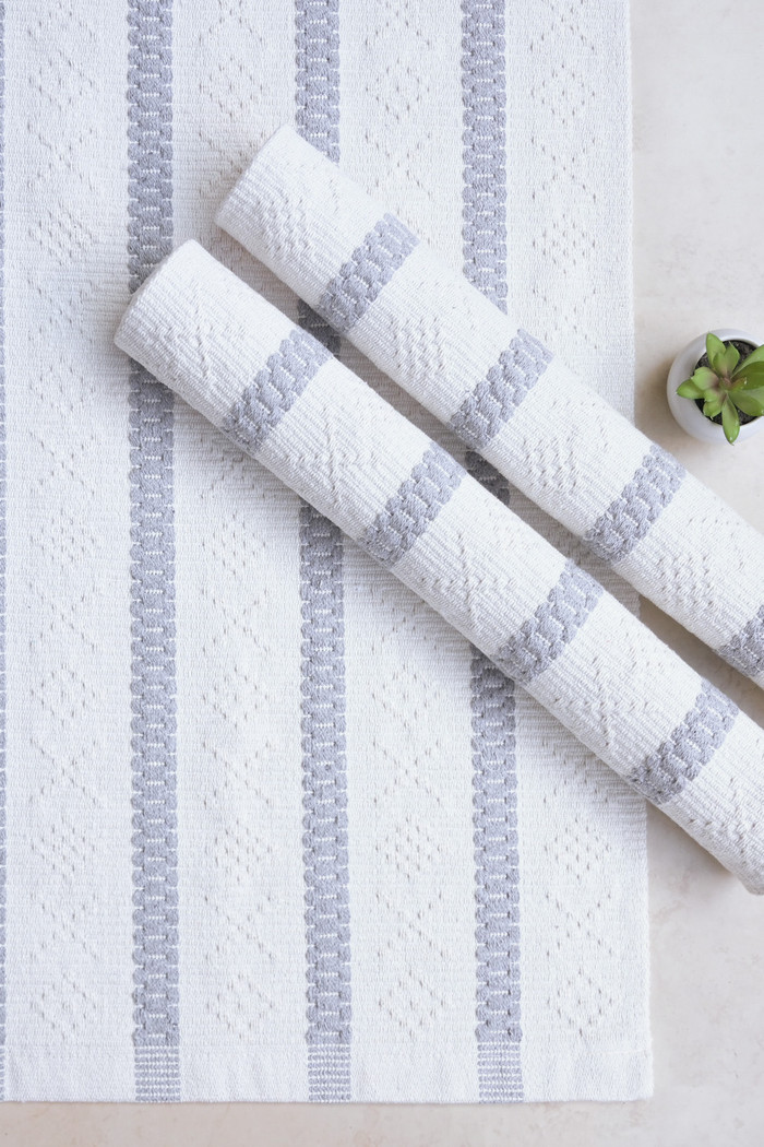 Jogo de Tapete Passadeira 3 Peças Algodão Veneza Cru e Cinza