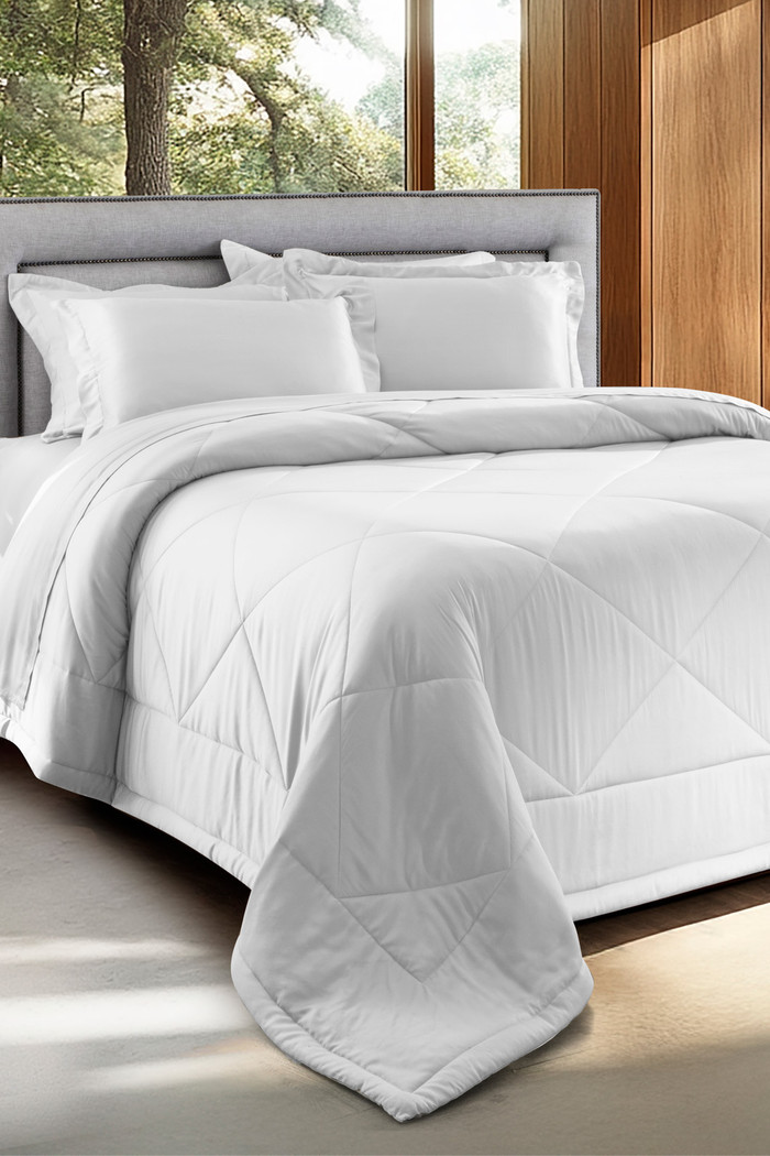 Kit Colcha Super King 100% Bambu 300 Fios Luxo Branco