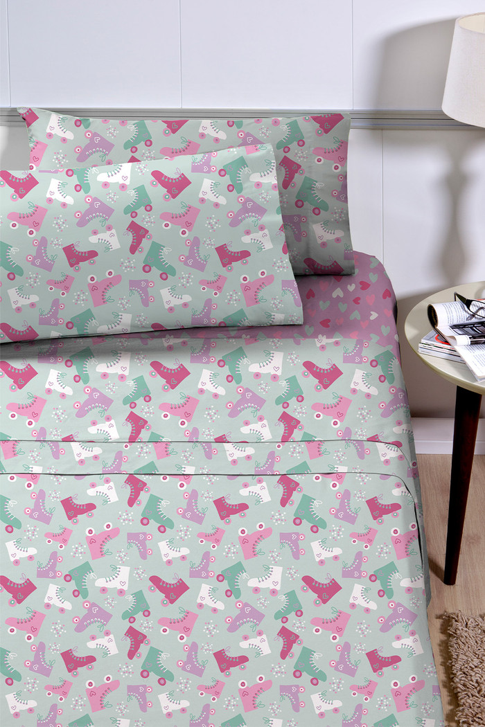 Jogo de Lençol Cama Solteiro Infantil 3 Peças Percal 180 Fios - Patins