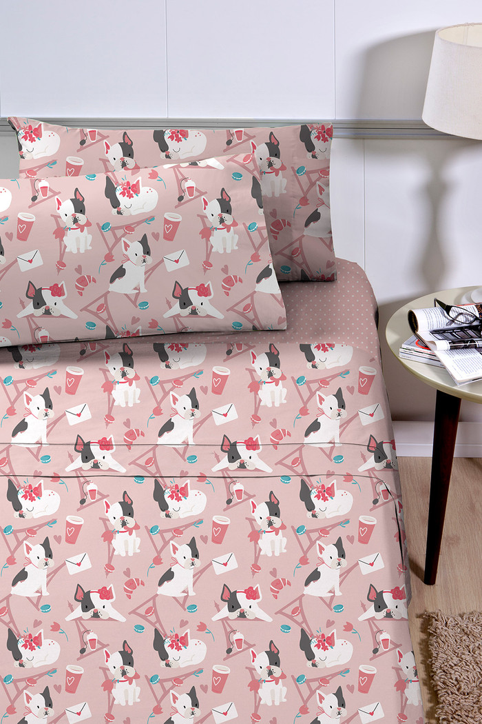 Jogo de Lençol Cama Solteiro Infantil 3 Peças Percal 180 Fios - Bull Dog