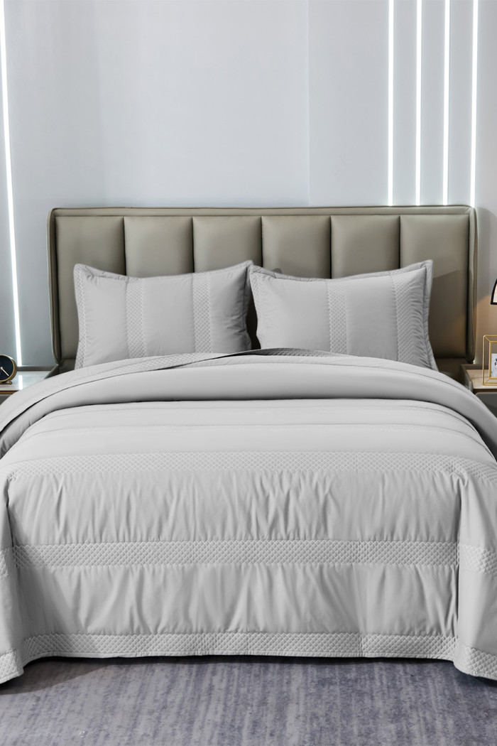 Kit Colcha Solteiro Essence 230 Fios Matelado Dupla Face 100% Algodão - Cinza Claro