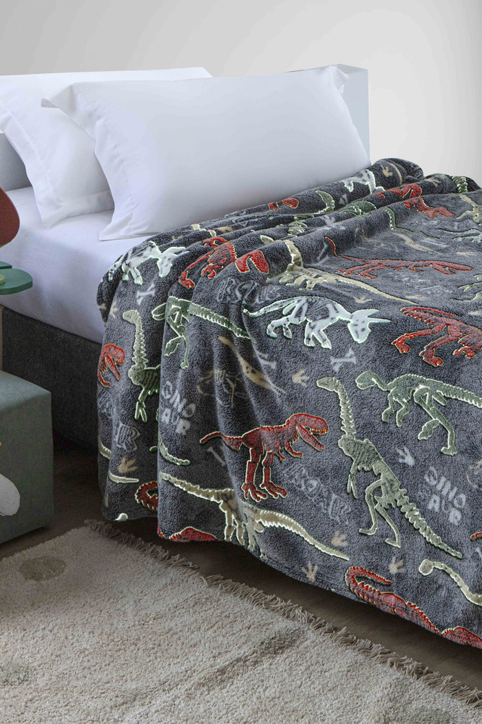 Manta Infantil Solteiro Microfibra Soft Brilha no Escuro - Dinossauros